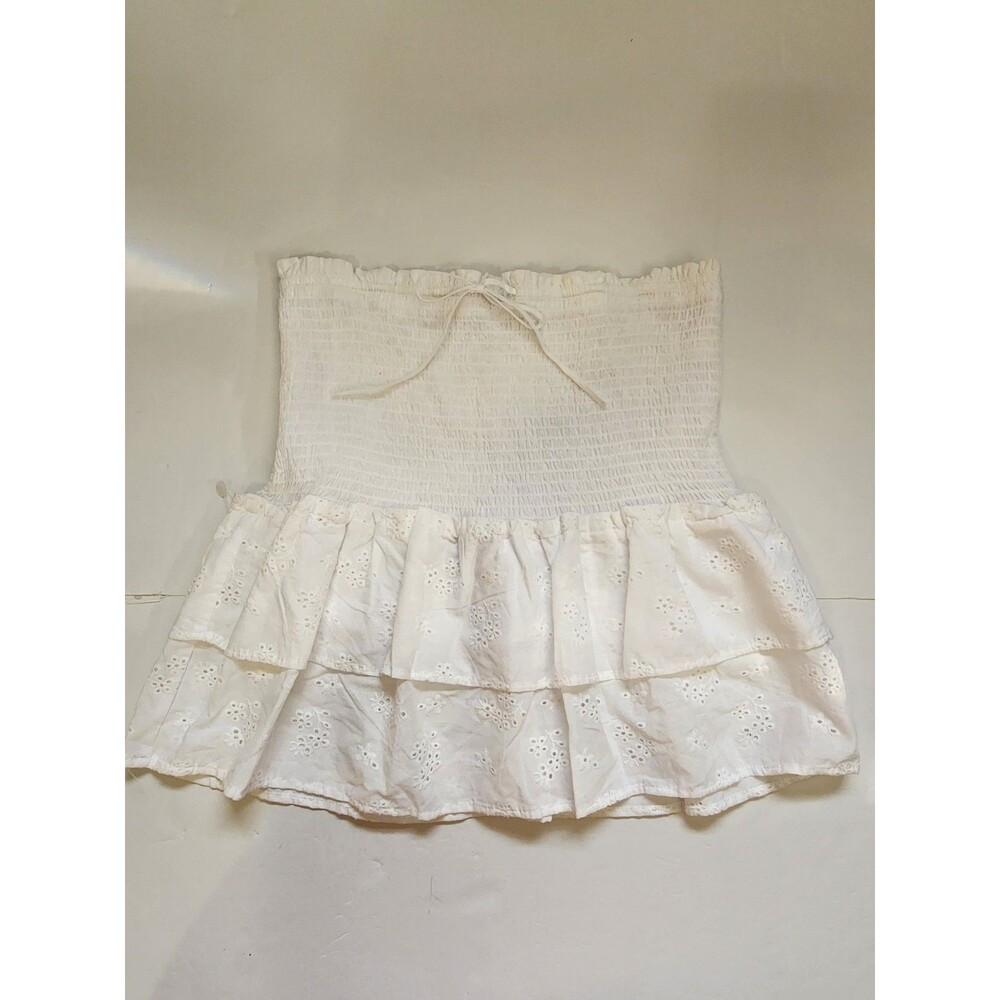 Love Tree Tiered Skort Womens Large White Boho Smocked Waist Eyelet Ruffle Skirt - Picture 1 of 10